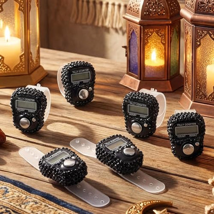 Simgoing Electronic Finger Clicker Counter, Rhinestones Tally Tasbeeh Counter Gifts for Prayer Islamic Golf Counting Goods Lap Knitting Bling Accessories - color: Black