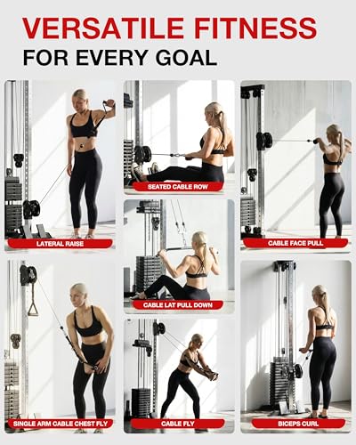 Mikolo Wall Mount Cable Station, Cable Crossover Machine with Dual Pulley System and 19/27 Adjustable Positions for Home Gym Fitness Equipment - color: BLACK, size: G4 Elite(190 lb weight stack)
