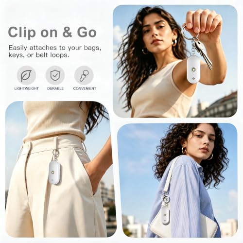 Personal Safety Alarm for Women, 130dB Rechargeable Keychain Alarm with Bluetooth SOS Alerts, Dual Speakers, Strobe Light, Low Battery Reminder, USB-C Emergency Siren for Travel(White) - color: White