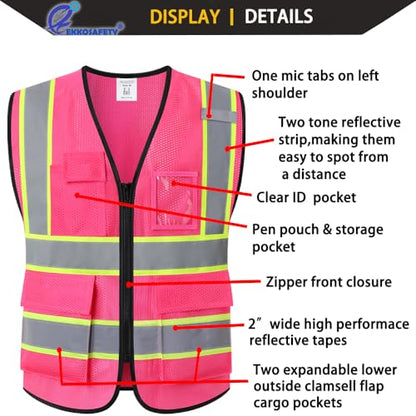 Hi Vis Reflective Safety Vest for Men Women,EK175,Hot Pink,s - color: Pink, size: Small