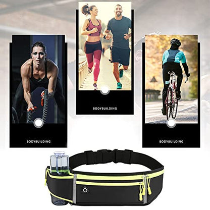 Running Belt, Hydration Waist Pack with Water Bottle Holder and Headphone Port for Men Women Waist Pouch Fanny Bag Reflective (Black)