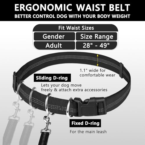 Hands Free Dog Leash, Waist Running Leash with Zipper, Walking Pouch for Medium Large Dogs, Dual Handle and Retractable Bungee for Training Jogging Hiking - color: Black/Black
