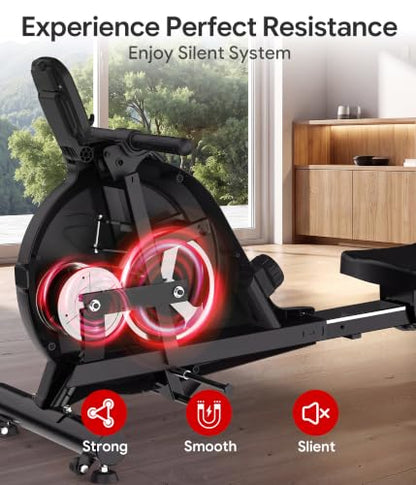 Wenoker Rowing Machine for Home, Magnetic Rower Machine, 350 LB Weight Capacity, 16-Level Silent Resistance Row Machine for Gym Exercise - color: Dark red