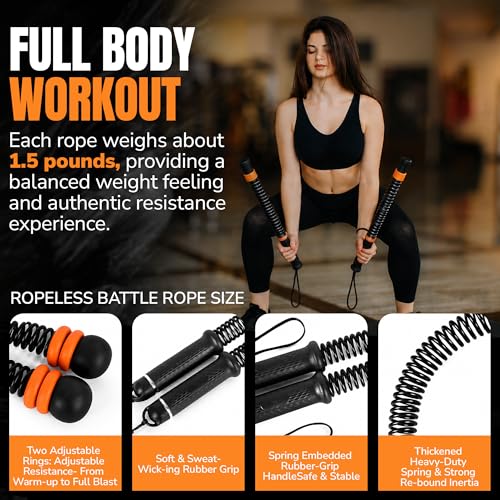 Ropeless Fitness Ropes for Home Gym, Cordless Training Ropes with Weighted Rings, Adjustable Strength Workout Equipment for Cardio Exercise