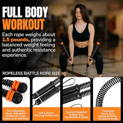 Ropeless Fitness Ropes for Home Gym, Cordless Training Ropes with Weighted Rings, Adjustable Strength Workout Equipment for Cardio Exercise