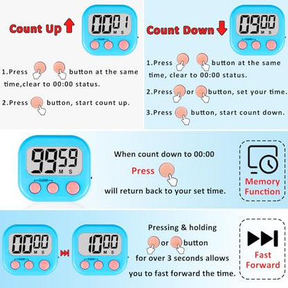 ZILLEEN Digital Kitchen Classroom Timers for Kids Cooking 6pcs MulticolorB - color: Yellow&black&pink&green&orange&purple