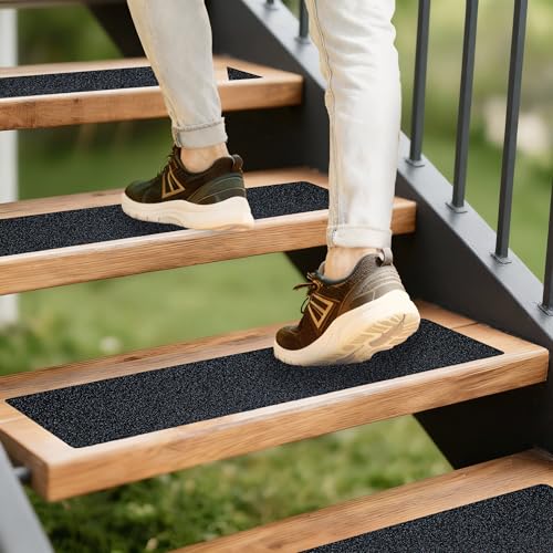 LifeGrip Outdoor Stair Treads Non-Slip 4"x30" 10-Pack Waterproof Heavy-Duty - color: Black, size: 4" x 30"