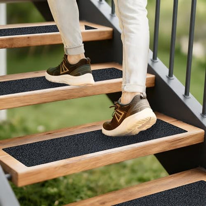 LifeGrip Outdoor Stair Treads Non-Slip 6"x30" 10-Pack Waterproof Heavy-Duty - color: Black, size: 6" x 30"
