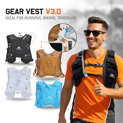Orange Mud Gear Vest – Lightweight Hydration Pack for Running, Cycling, Triathlon – Holds 1L (35oz), Fits Large Phones, Soft Flasks, Trekking Poles – Breathable & Secure Fit - style: Coyote Brown V4