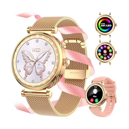 Smart Watch for Women, HD AMOLED Display Fitness Tracker Bluetooth Make/Answer Call, 1.19" Watches with 110+ Sports Modes/Heart Rate/Sleep Monitor/SpO2, Smartwatch IP68 Waterproof for Android iOS - color: Rose Gold