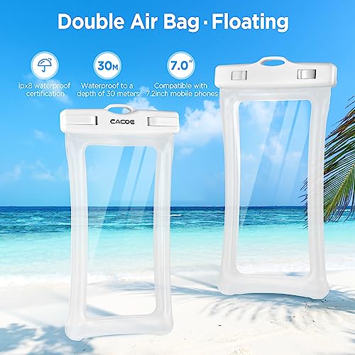 CACOE Floatable Waterproof Phone Pouch 2 Pack Up to 7.0",White+Blue - color: White+Blue