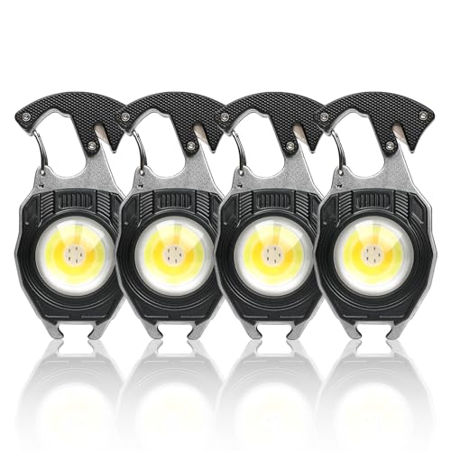 MAKDAK 4PC Keychain Flashlight Rechargeable Cob Keychain Work Light 7 Modes High Lumen Flashlights for EDC Camping Tent Light, Emergencies, Hiking,Car Repairing,Power Outrage,Pet Walking - color: Black*4PC
