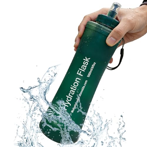 AXEN Collapsible Water Bottle with Filter for Hiking Travel, 1000ml Green - color: Slate Green-1000ml