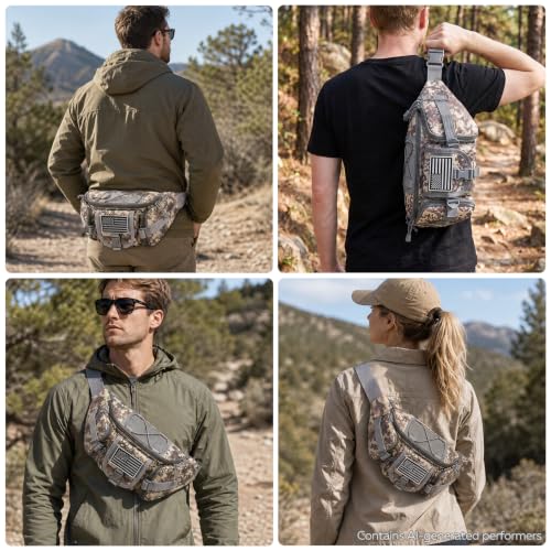 Tactical Fanny Pack, Large Military Waist Bag with 5 Zipper Pockets, Crossbody Fanny Packs Bumbag with U.S Patch, Hiking Belt Bag, Walking Outdoor Fishing Hip Pack for Women Men - ACU Camo - color: ACU Camo