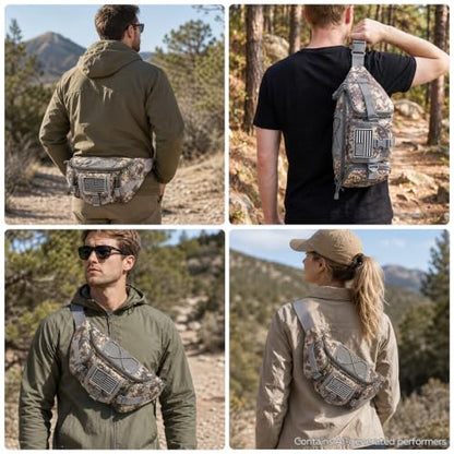 Tactical Fanny Pack, Large Military Waist Bag with 5 Zipper Pockets, Crossbody Fanny Packs Bumbag with U.S Patch, Hiking Belt Bag, Walking Outdoor Fishing Hip Pack for Women Men - ACU Camo - color: ACU Camo