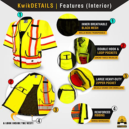 KwikSafety GODFATHER Safety Vest Class 2 & Class 3 ANSI OSHA Hi Vis Vest - color: Yellow (Sleeves), size: Small
