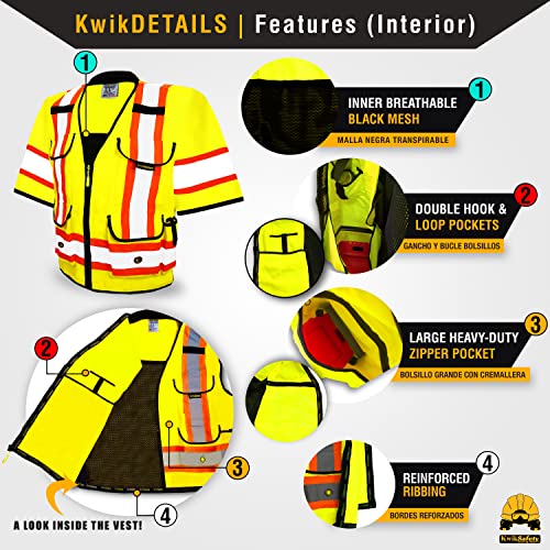 KwikSafety GODFATHER Safety Vest Class 2 & Class 3 ANSI OSHA Hi Vis Vest - color: Yellow (Sleeves), size: 3X-Large