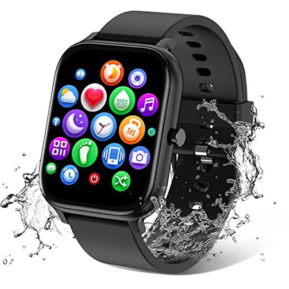 Smart Watch for Men Women Compatible with iPhone Samsung Android Phone 1.69 inch Full Touch Screen IP68 Waterproof Bluetooh Fitness Tracker Heart Rate/Sleep Monitor (Black) - color: black