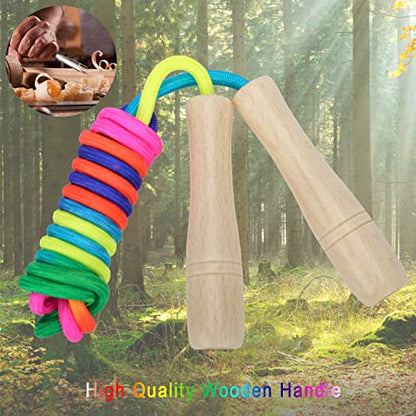 Jump Rope for Kids, Children Adjustable Cotton Skipping Rope with Wooden Handle for Boys Girls Fitness Outdoor Activity - color: Rainbow x4