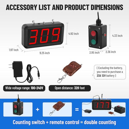 JIAWANSHUN 3-Digit Digital Lap Counter, 3.5" LED Display for Golf & Kart