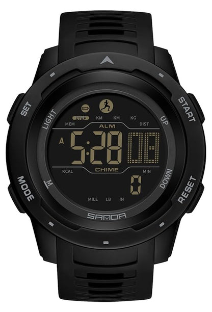 FANMIS Men's Digital Outdoor Sports Watch Pedometer Watch Water Resistant - color: Black