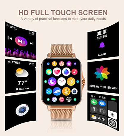 Iaret Smart Watch for Women(Call Receive/Dial), Fitness Tracker Waterproof Smartwatch for Android iOS Phones 1.7" HD Full Touch Screen Digital Watches with Heart Rate Sleep Monitor Pedometer - color: Rose Gold