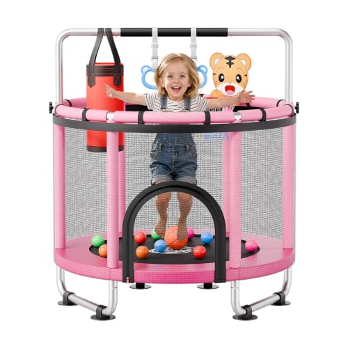 VEVOR 3FT Trampoline 36" Trampolines Indoor/Outdoor Trampoline for Toddlers, Foldable Mini Baby Jump Toy with Foam Handle, Recreational Trampolines Birthday Gift for 3+ Years Kids - color: Prue Pink, size: 4.6 ft