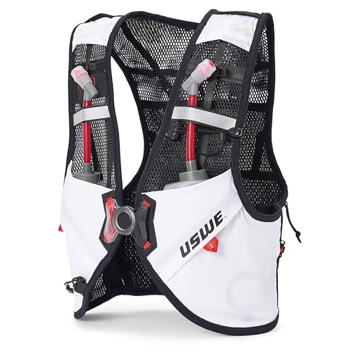 USWE Pace - Running Vest Hydration Pack with 2 x 500ml UltraFlask, Backpack for Men and Women - style: 8L, White, Small