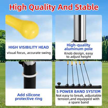 Batting Swing Trainer. 30-42 in Adjustable Baseball Hitting Trainer with 5 Power Band System, 3 Ground Nails, Sandbag, Carry Bag.Baseball Training Equipment for All Ages Improve Swing Skills