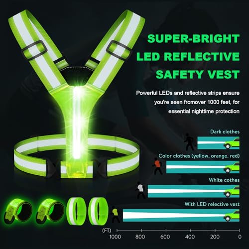 5 Color LED Reflective Running Vest with 2 LED Armbands&2 Reflective Bands