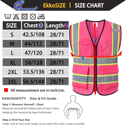 Hi Vis Reflective Safety Vest for Men Women,EK175,Hot Pink,L - color: Pink, size: Large