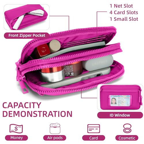 FODOKO Wristlet wallets for Women RFID crossbody bags with 4 Zippers - color: Rose Red2