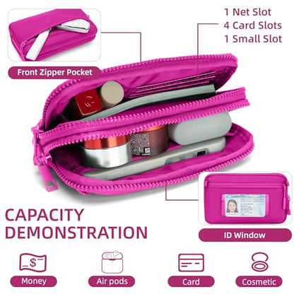FODOKO Wristlet wallets for Women RFID crossbody bags with 4 Zippers - color: Rose Red2