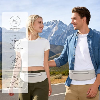 Slim Running Belt for Women Men,Phone Holder Waist Pack,Runners Fanny Pack - color: Light Gray