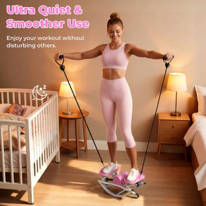 Rocking Stepper with Resistance Bands, 3D Side-to-Side Motion Mini Stepper for Women Home Workout, Low Impact Lateral Step Machine with Non-Slip Mat and Digital Counter, 250lbs Capacity