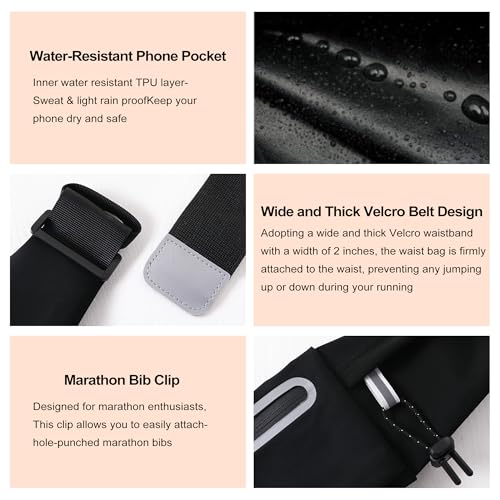 Running Belt Fanny Pack:3 Pocket Waist Bag for Men Women Workout Exercise Fitness Phone Holder Fits All Phones - Runner Marathon Jogging Race Belt with Bib Clip (Blue) - color: Blue