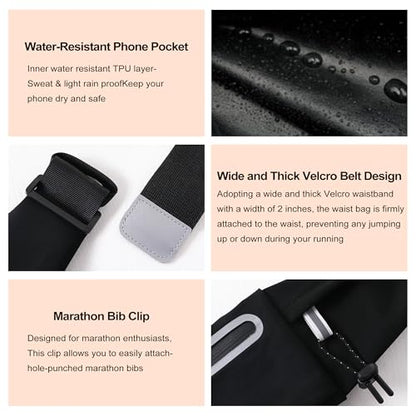 Running Belt Fanny Pack:3 Pocket Waist Bag for Men Women Workout Exercise Fitness Phone Holder Fits All Phones - Runner Marathon Jogging Race Belt with Bib Clip (Blue) - color: Blue