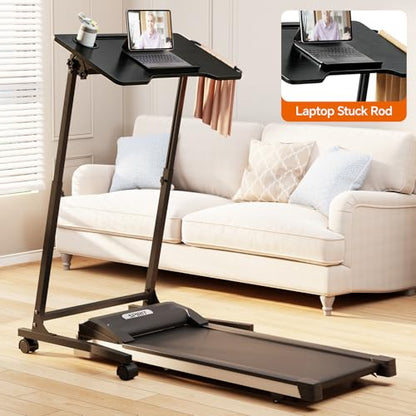 ikkle Bike Trainer Desk with Wheels, Adjustable Treadmill Desk, Rolling Standing Desk for Walking Pad Laptop, Phone Standing, Black - color: Black, Mobile Adjust