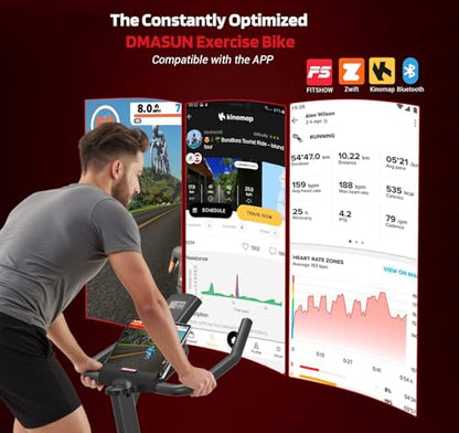 DMASUN Exercise Bike, Silent Magnetic Resistance Stationary Bike for Home with 330 LBS Capacity, Pedals with Anti-loosening Nuts, Indoor Bike with Comfortable Seat Cushion, Digital Display with Tablet Holder - color: Red