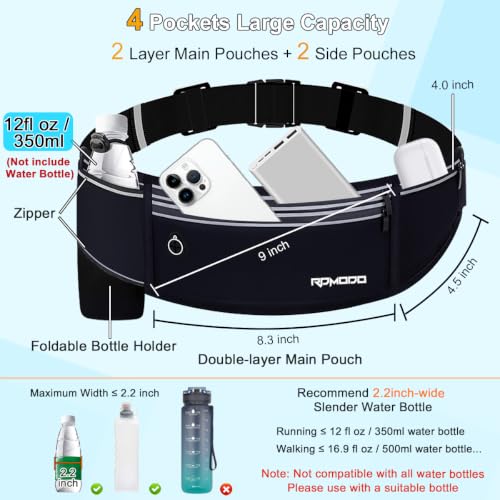 Running Belt with Foldable Water Bottle Holder for Women Men, Black - color: 06-Jet Black