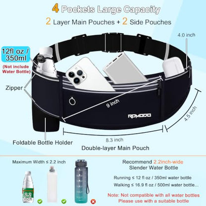 Running Belt with Foldable Water Bottle Holder for Women Men, Black - color: 06-Jet Black