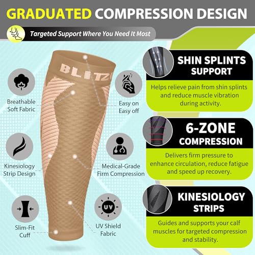 BLITZU Calf Compression Sleeves, Footless Compression Socks for Men & Women - color: Nude, size: Large/X-Large