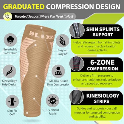 BLITZU Calf Compression Sleeves, Footless Compression Socks for Men & Women - color: Nude, size: Large/X-Large
