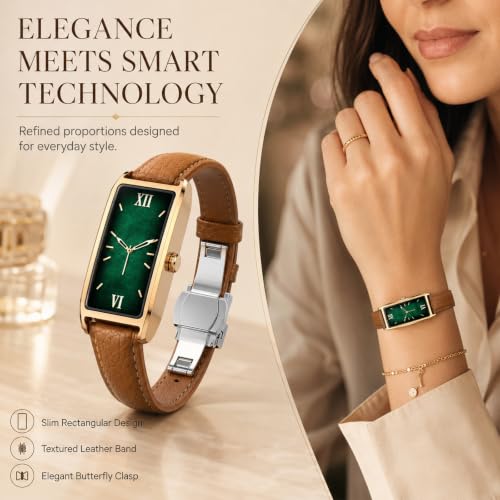 Elegant Smart Watch for Women AMOLED Fitness Tracker with Leather Band - color: Midnight Black Maple