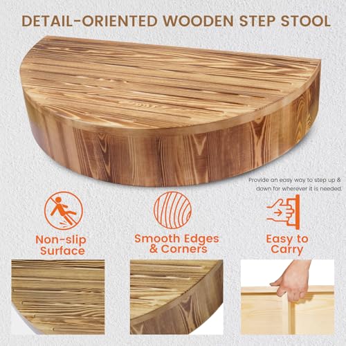5.2" H Semicircular Wooden One Step Stool for Door High Bed Elderly Safety - size: 26.4" W