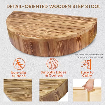 5.2" H Semicircular Wooden One Step Stool for Door High Bed Elderly Safety - size: 26.4" W
