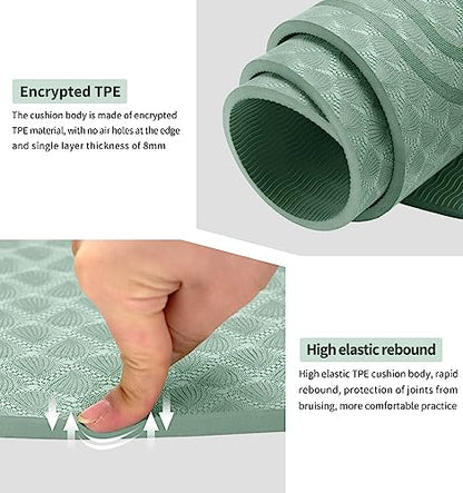8/20/30mm Jump Rope Mat Fitness Exercise Mat Durable, Non-Slip, Workout Mats with Jump Rope & Carrying Bag for Home Gym Flooring (55"x 24") - color: Green-8mm