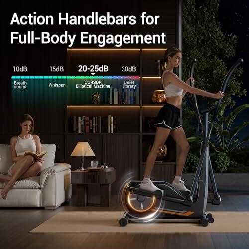 CURSOR Elliptical Exercise Machine, Elliptical Machine for Home with Hyper-Quiet Magnetic Driving System,8&16 Levels Resistance,Compact Elliptical with 12IN Stride,LCD Monitor,350LBS Weight Capacity - size: ET30 Pro-14 inch Stride