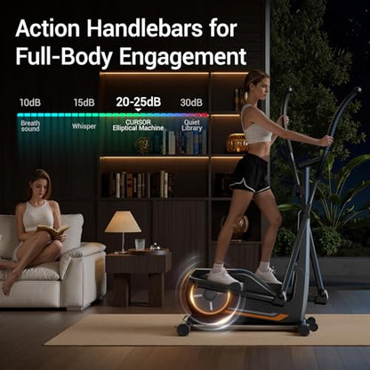 CURSOR Elliptical Exercise Machine, Elliptical Machine for Home with Hyper-Quiet Magnetic Driving System,8 Levels Resistance, 350LBS Weight Capacity，Compact Elliptical with 12IN Stride & LCD Monitor