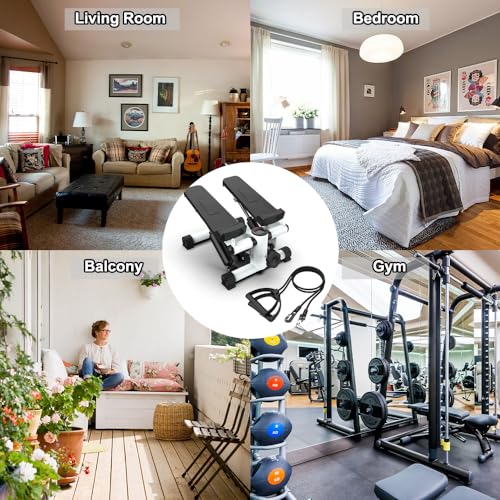 GOWE Mini Steppers for Exercise, Stair Stepper with Resistance Bands, Mini Stepper with 300LBS Loading Capacity, Hydraulic Fitness Stepper with LCD Monitor(Black+White)